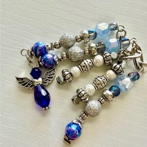 Deep Blue Angel Handmade Bag Charm Keychain | One of a Kind | Crystal Accessory